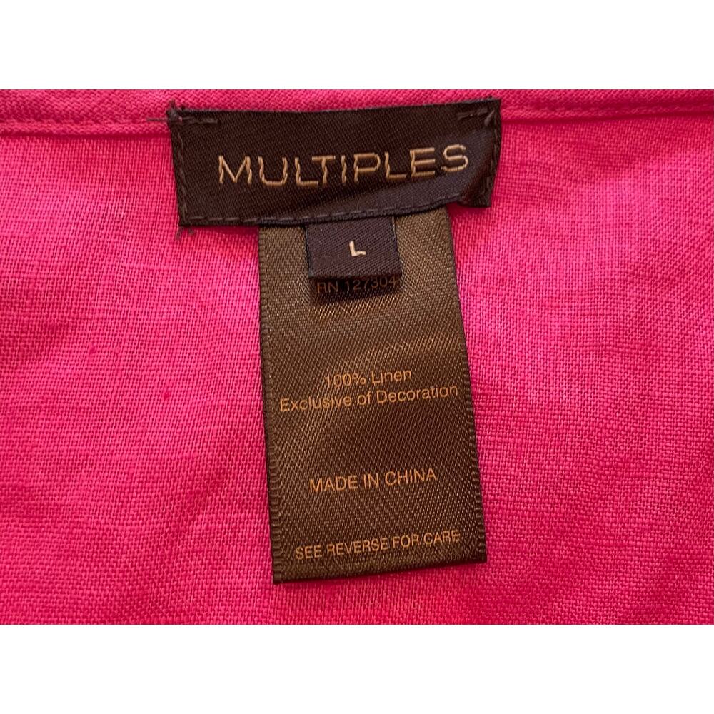 Multiples Pink Linen Button Down Blouse, Short Ru… - image 5